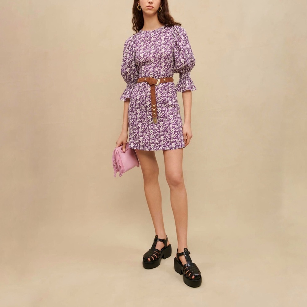 NWOT Maje Paris Linen Floral Purple and White Dress